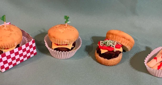 Mini cheeseburger-shaped novelty cupcakes made by Robin Bakes in Glendale AZ